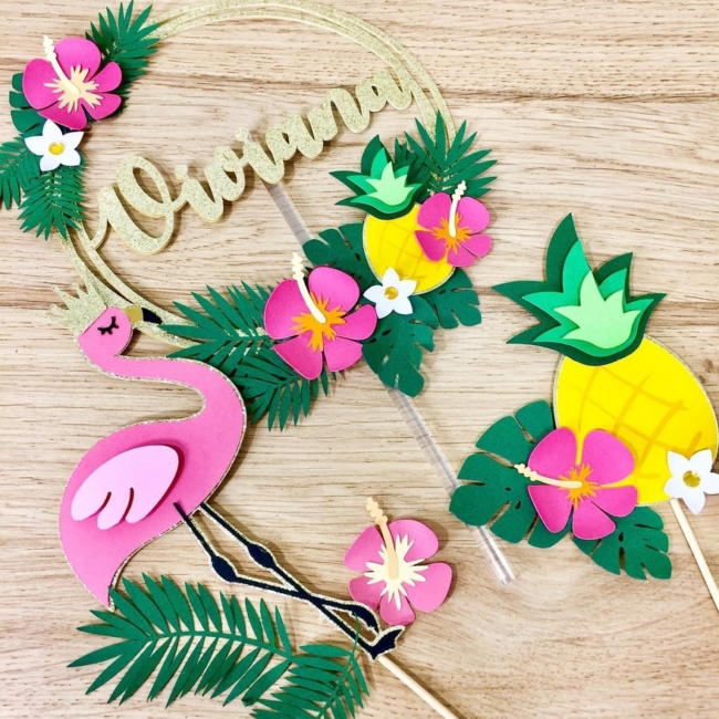 20 topo de bolo tropical com flamingo @chickit accessories
