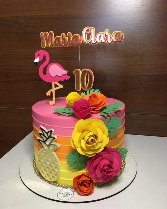 22 topo de bolo tropical com flamingo @ateliedesonhosoficial