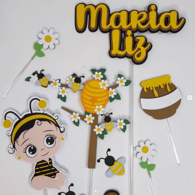 26 topo de bolo abelhinha personalizado @m m personalizados