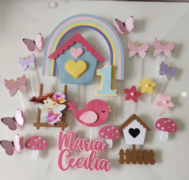 28 topo de bolo jardim encantado personalizado @licaartespersonalizadas