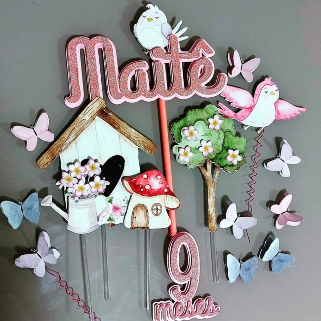 3 topo de bolo jardim encantado para mesversário @quartodaarte